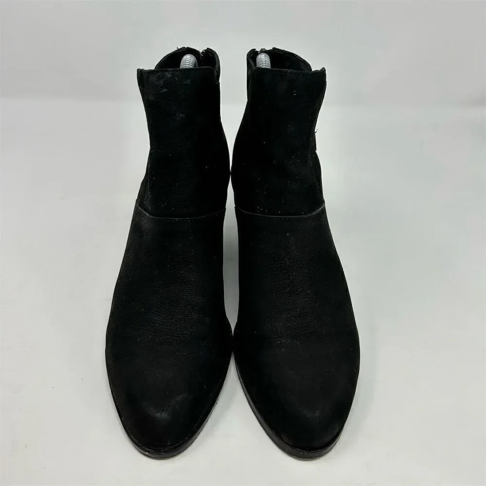 Eileen Fisher Black Leather Ankle Booties Size 7.5 Casual Back Zip Closure